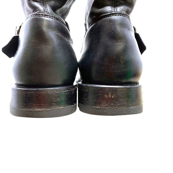 Frye Natalie‎ Black Leather Buckle Short Engineer Boots - Picture 11 of 13